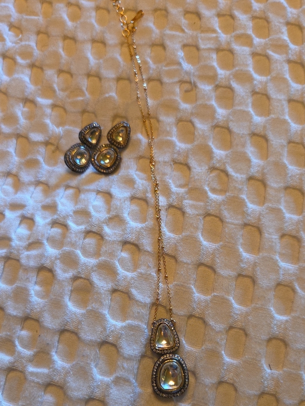 Gold-Tone Crystal Drop Necklace and Earrings Set - Clear Gemstone